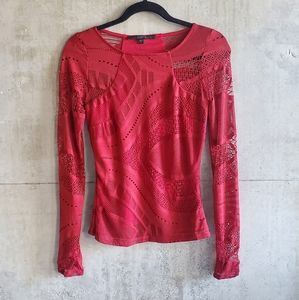 GUESS / Red long sleeve top with cutouts / Size XS